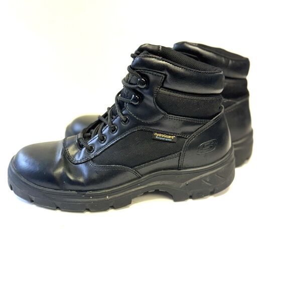 SKECHERS Tactical HydroGuard Hiking Work Boots Black Leather - Picture 2 of 12